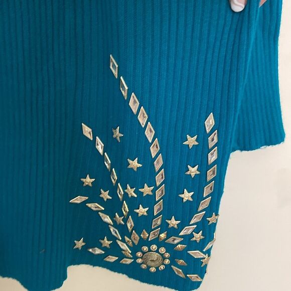 Vintage Rib Knit Rhinestone Embellished Shawl Collar Open Cardigan size OS Retro - Picture 4 of 12